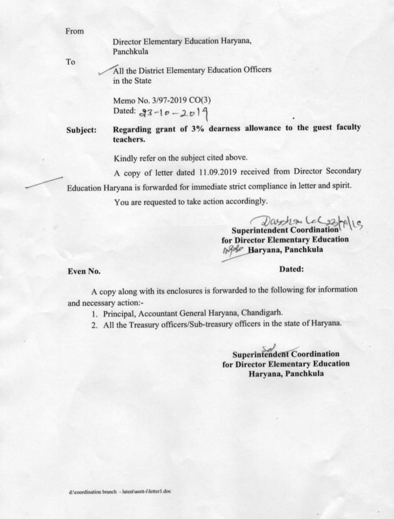 Haryana Guest Teacher Salary Increase letter, Honorarium 20232024 Guest Teacher Haryana
